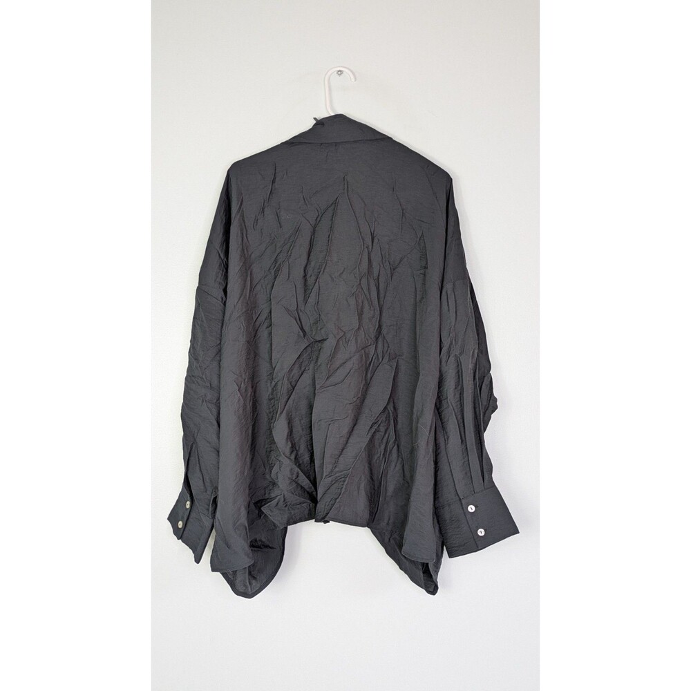 Anthropologie Plus 2X Black Oversized Crinkled Asymmetric Drape Shawl Top Blouse - Picture 2 of 13